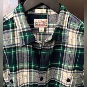 J Crew Classic Fit Midweight Navy/Green/White Plaid Flannel - Large